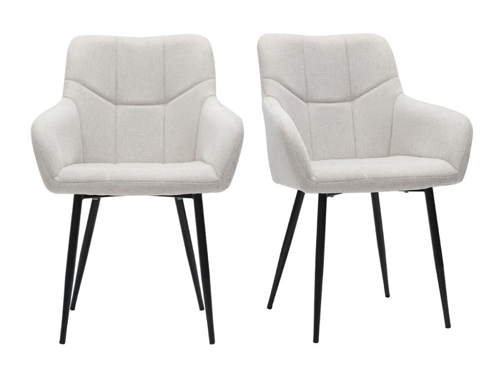 Set of 2 Lysvia SXHH07423 quilted designer chairs in beige textured velvet-effect fabric and black metal