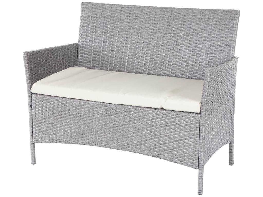 Boisona grey poly rattan garden bench with cream-colored cushion KOVC84302