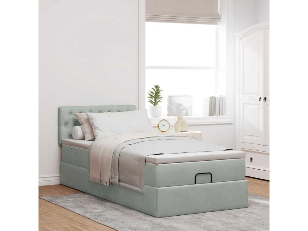 Ottoman bed frame with light grey 80x200 cm velvet mattress OQLN28120