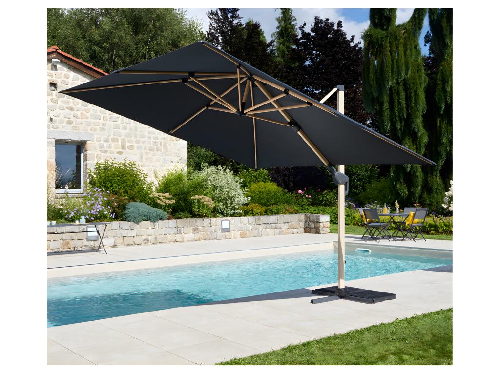 Elariva - 3x3m Cantilever Parasol with Double Tilt - Wood Effect - Anthracite Grey OWFU44871