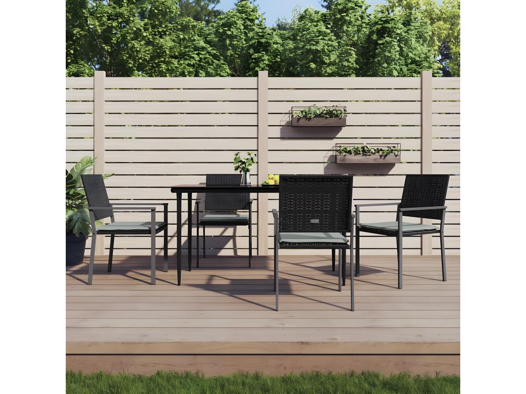Garden chairs and cushions, set of 4, black, 54x62.5x89 cm, rattan, QPXM25394