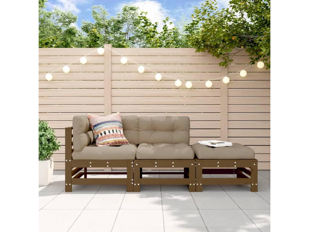 3-piece garden furniture set with cushions, honey brown, solid wood VRCX13469