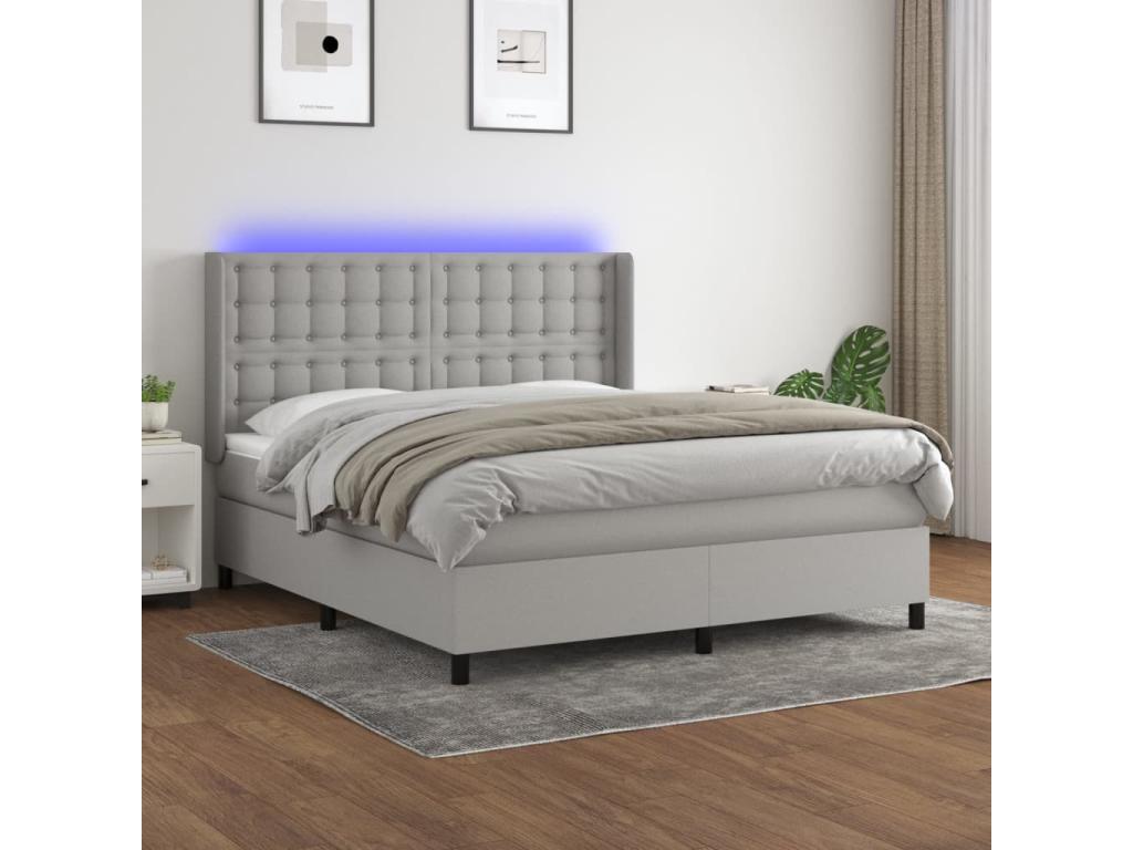 Upholstered bed base with mattress and LED light grey 160x200 cm fabric WLDI33148