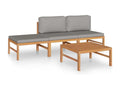 4-piece garden furniture set with grey cushions, solid teak wood LVUH50532