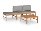 4-piece garden furniture set with grey cushions, solid teak wood LVUH50532