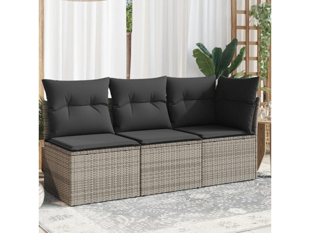 Garden sofa with cushions, 3-seater grey woven resin YYFW89840