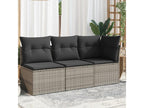 Garden sofa with cushions, 3-seater grey woven resin YYFW89840