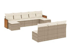 Garden furniture set with cushions, 10 pieces, beige woven resin, INQQ59223