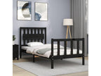 Bed frame with simple black headboard, solid wood PMBV93337