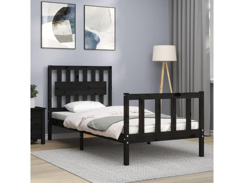 Bed frame with simple black headboard, solid wood PMBV93337
