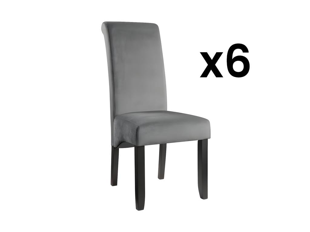 Set of 6 chairs - Quilted velvet / wooden legs - Light grey FBKL63066