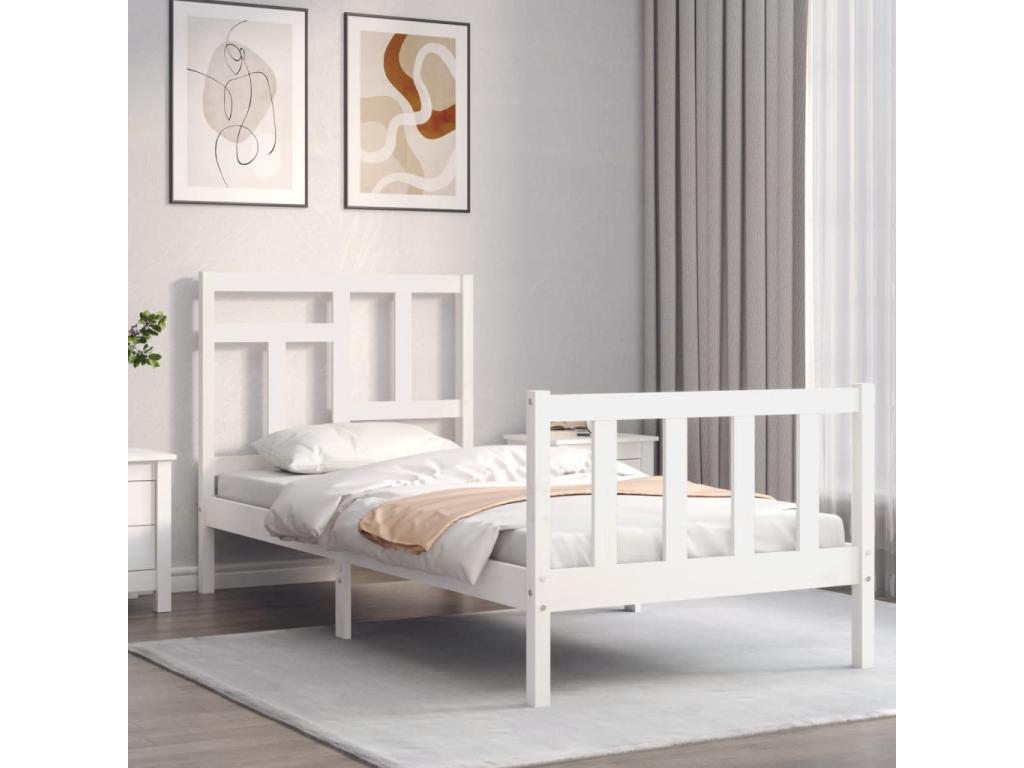 Bed frame with simple white headboard, solid wood, EIPE60592