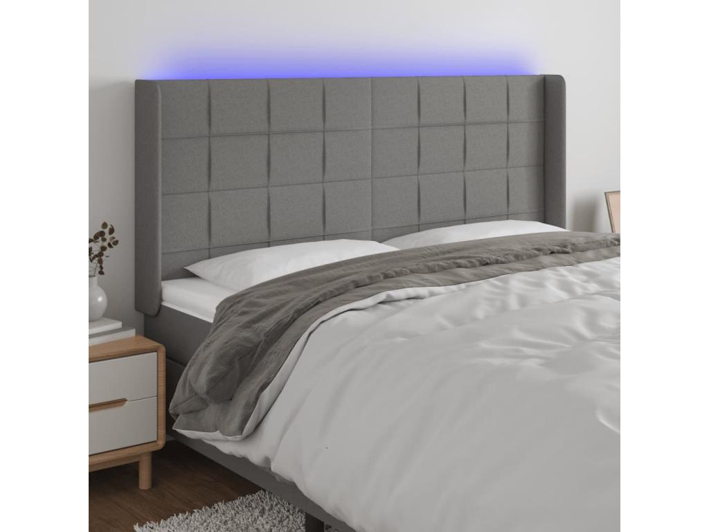 Dark Grey LED Headboard 163x16x118/128 cm Fabric EBKV01762