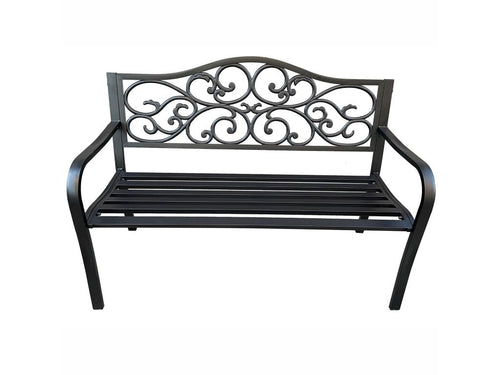 Black garden bench with steel legs and cast iron backrest, 127 cm wide WHTR68624