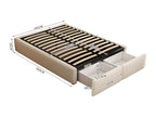 Upholstered storage bed 140x200 cm with 2 drawers, adult bed with slatted base, no headboard, beige linen fabric YCSM14671