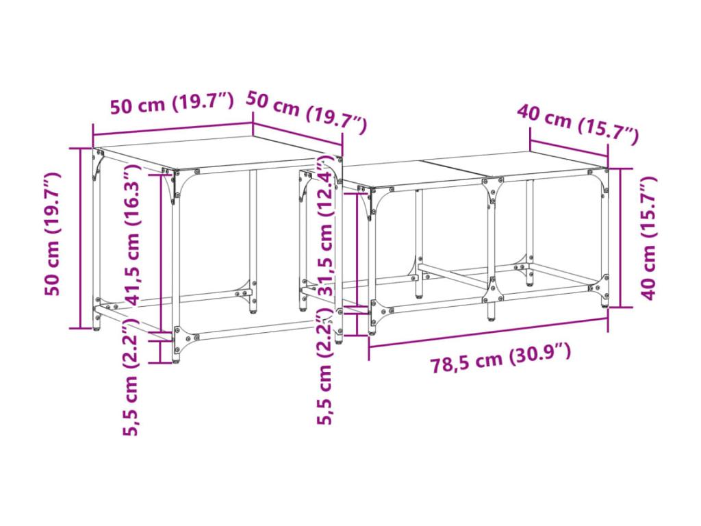 Nesting coffee tables, 2 pieces, clear glass top, steel RLLC99017