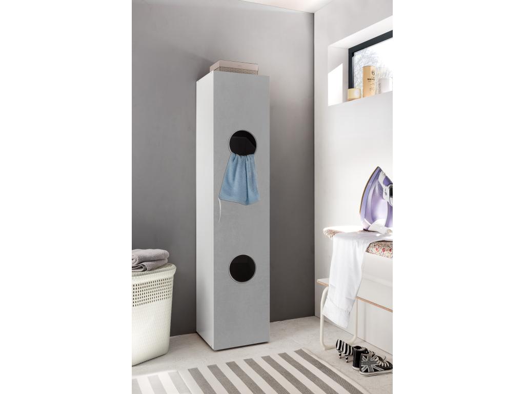 Linen cabinet in white with light grey concrete-effect trim - W- 40 x H- 185 x D- 40 cm LTKI72152