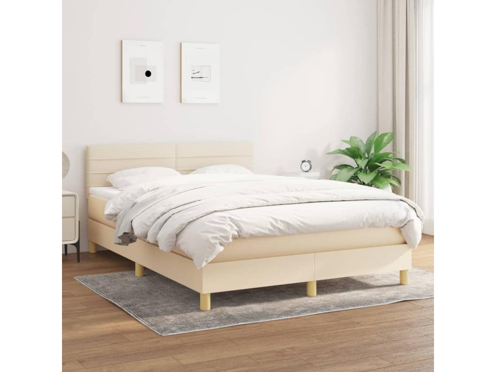 Upholstered bed base with mattress, Cream, 140x190 cm, Fabric KRTO13385