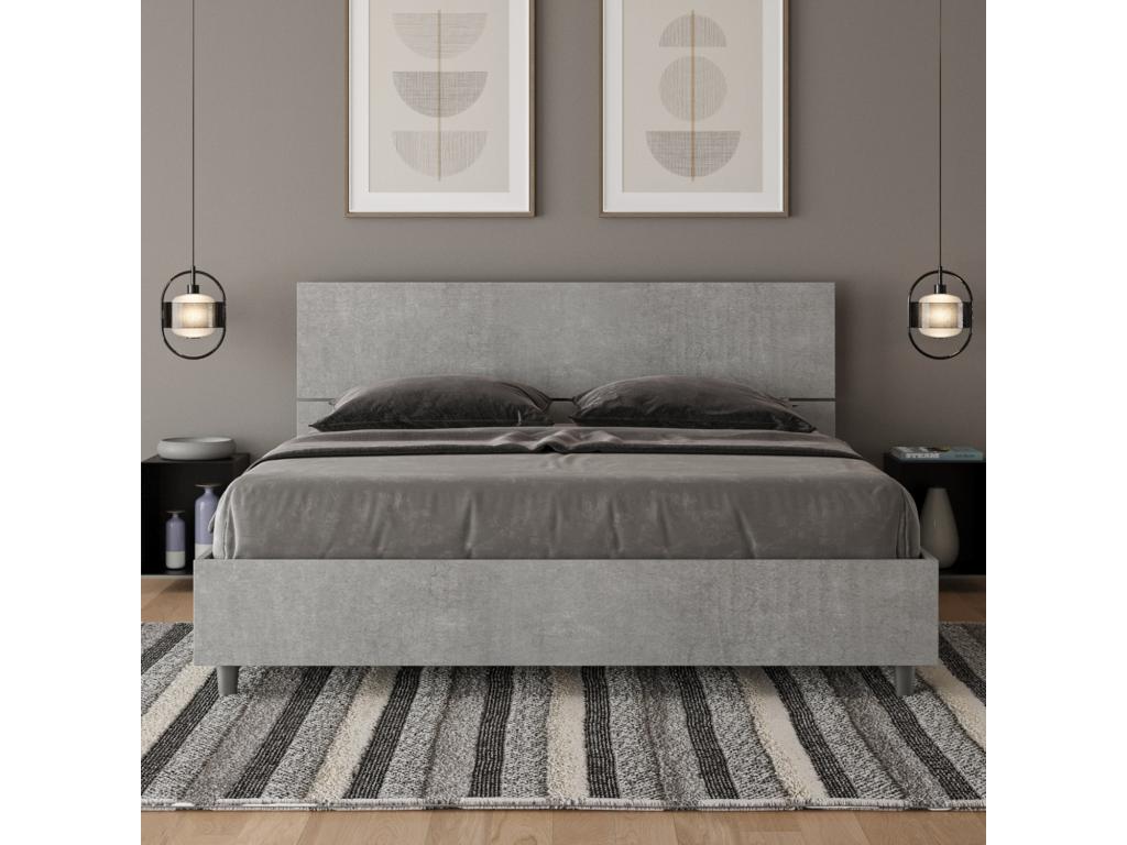 Bed with slatted base 160x200, inclined headboard, concrete grey, Elariva ELOO69647