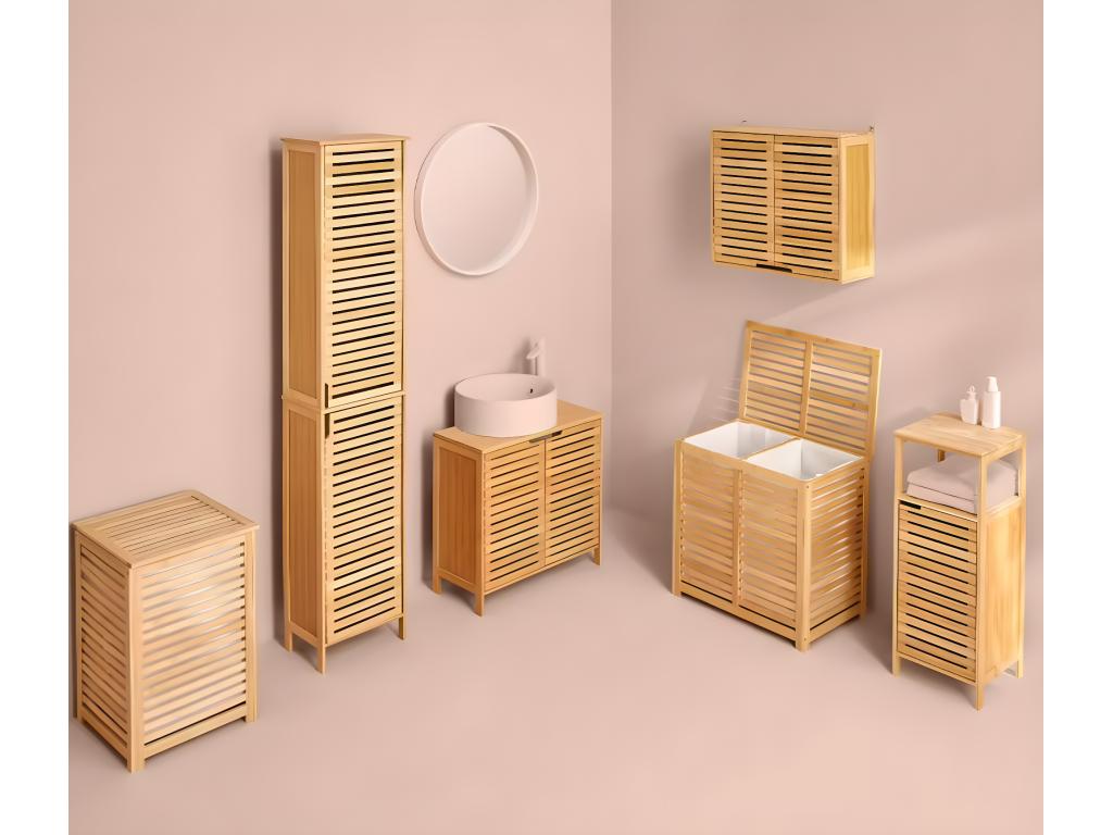 Bathroom column with 2 doors in natural Lysvia - Dim L.34 x D.24 x H.170 cm HKJL78086