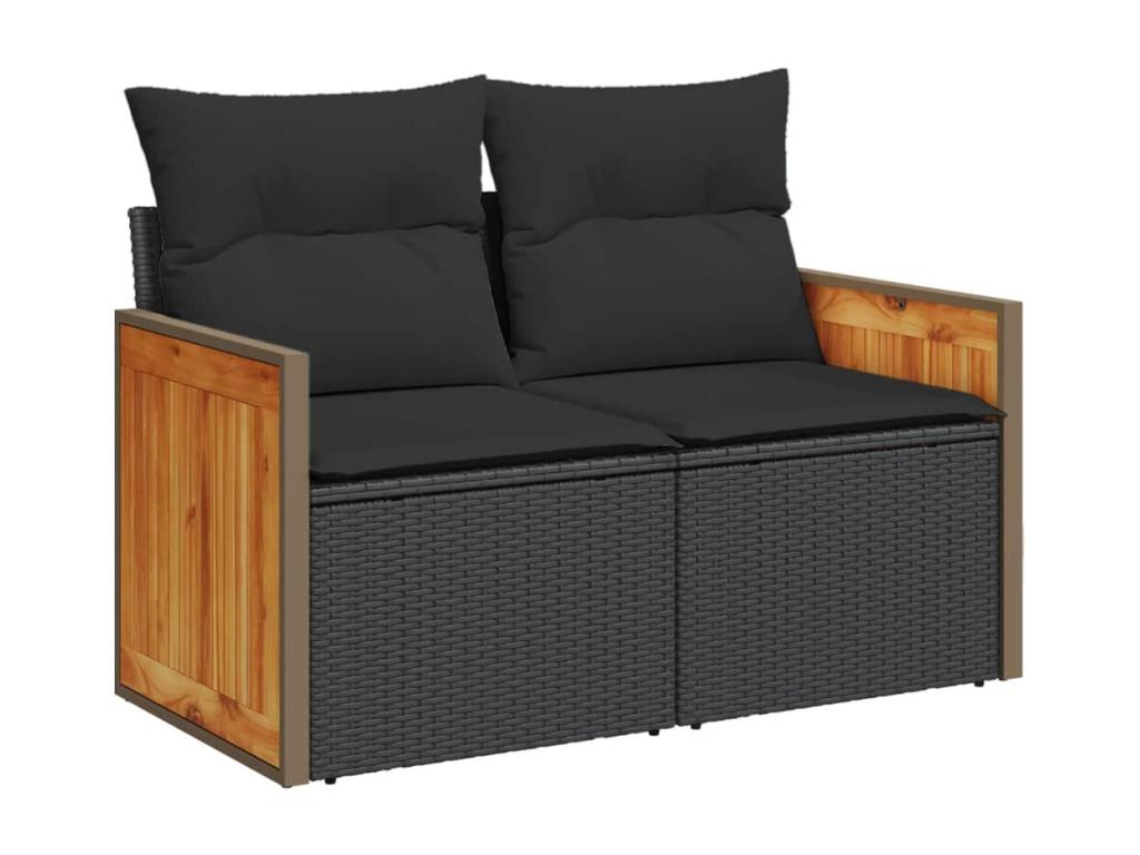 10-piece garden furniture set with cushions, black woven resin VZXN71952