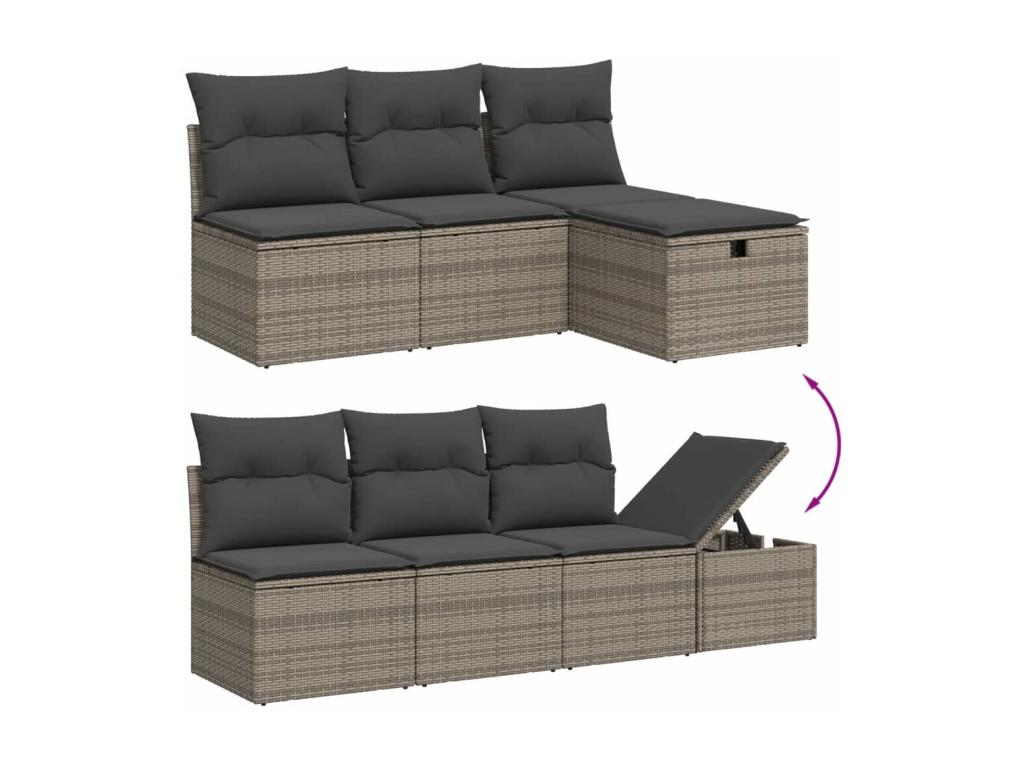 8-piece garden furniture set with grey resin wicker cushions GOQU08293