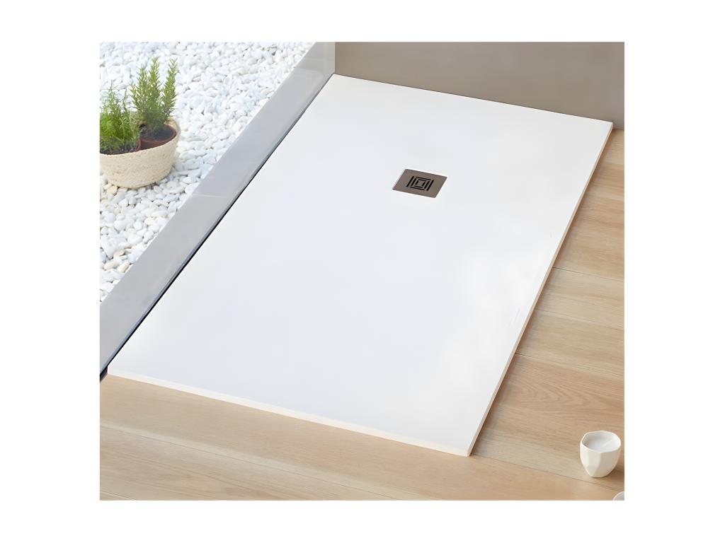 Extra-flat 80x90 cm rectangular white slate-effect shower tray AFGA99251
