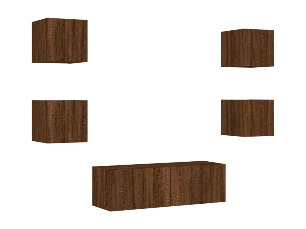 5-piece wall-mounted TV unit with LED lights, brown oak WQUP75513