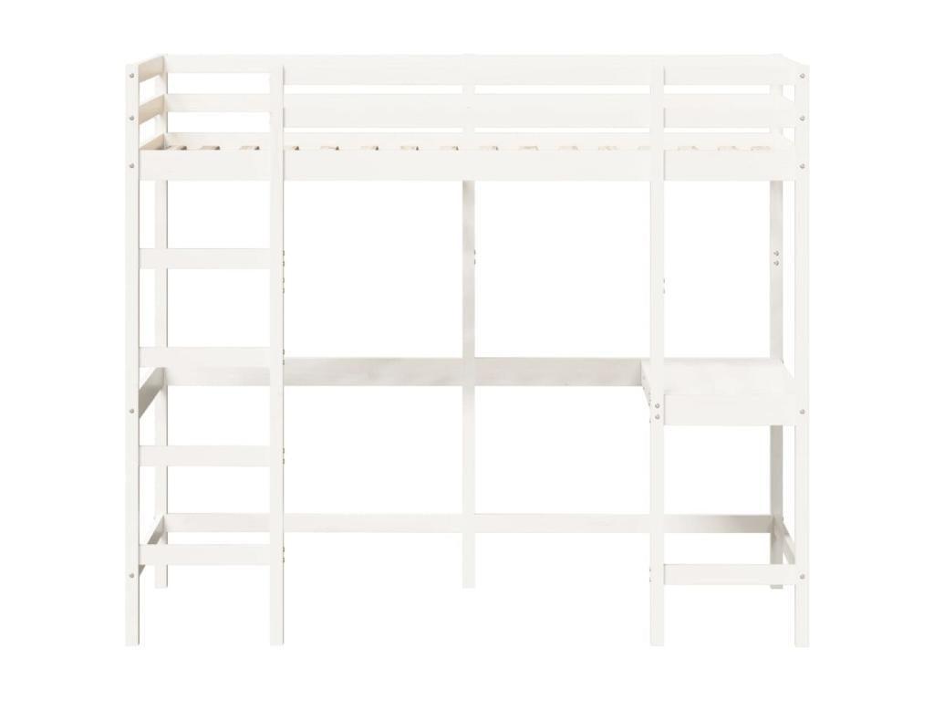 Bunk bed with desk, white, 90x200 cm, solid pine wood, PMPX96587