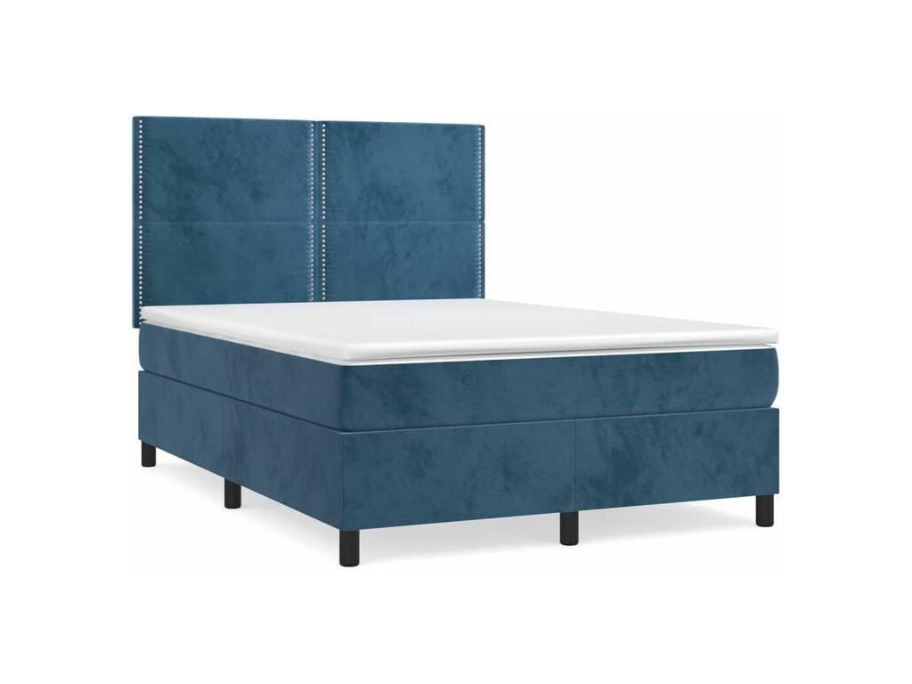 Bed base and mattress, Dark Blue 140x200 Velvet TGSY50926