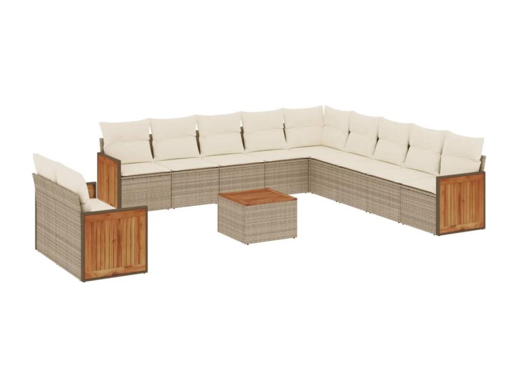 Garden furniture set with cushions, 12 pieces, beige woven resin, ADBG45802