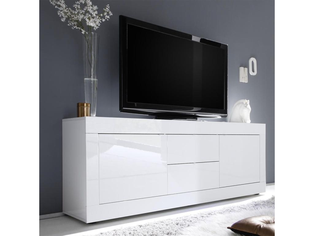 Elariva - TV Stand with 2 Doors and 2 Drawers, White Lacquered Finish, Elariva BODN06552