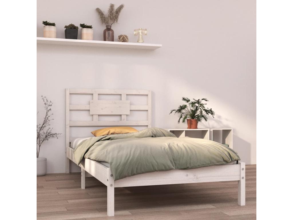 White Solid Wood Bed Frame 90x200 cm FDKH11969