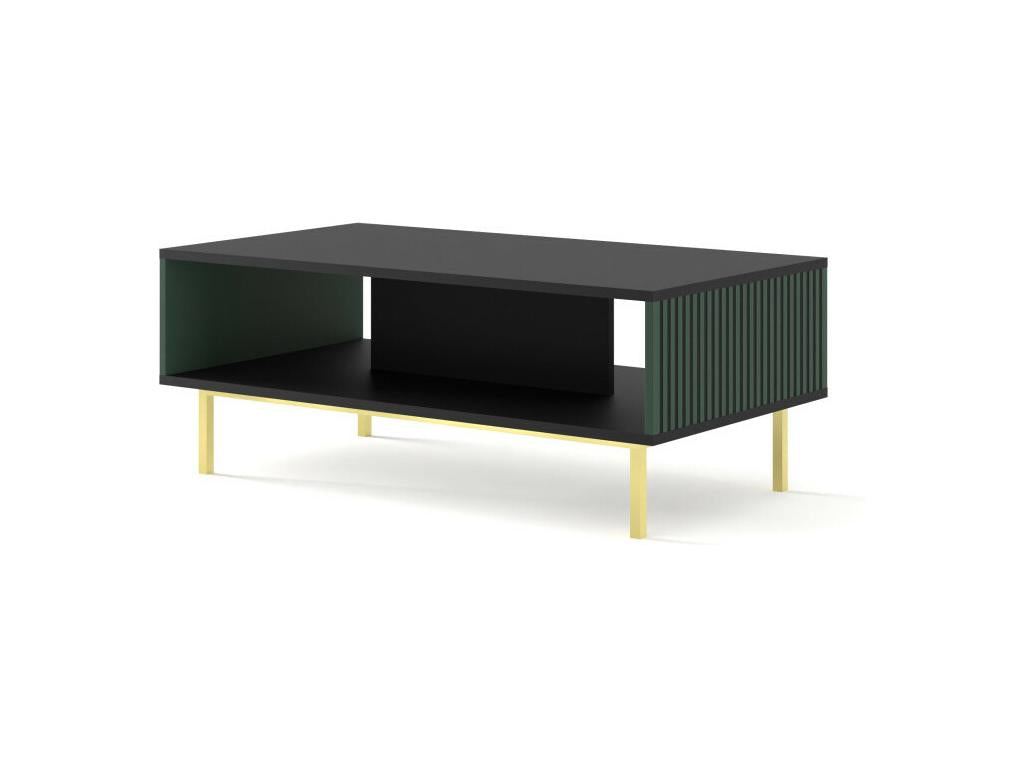 Coffee table with gold legs and milled front - Black/Green - W 90 x D 60 cm MYNA41305