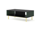 Coffee table with gold legs and milled front - Black/Green - W 90 x D 60 cm MYNA41305