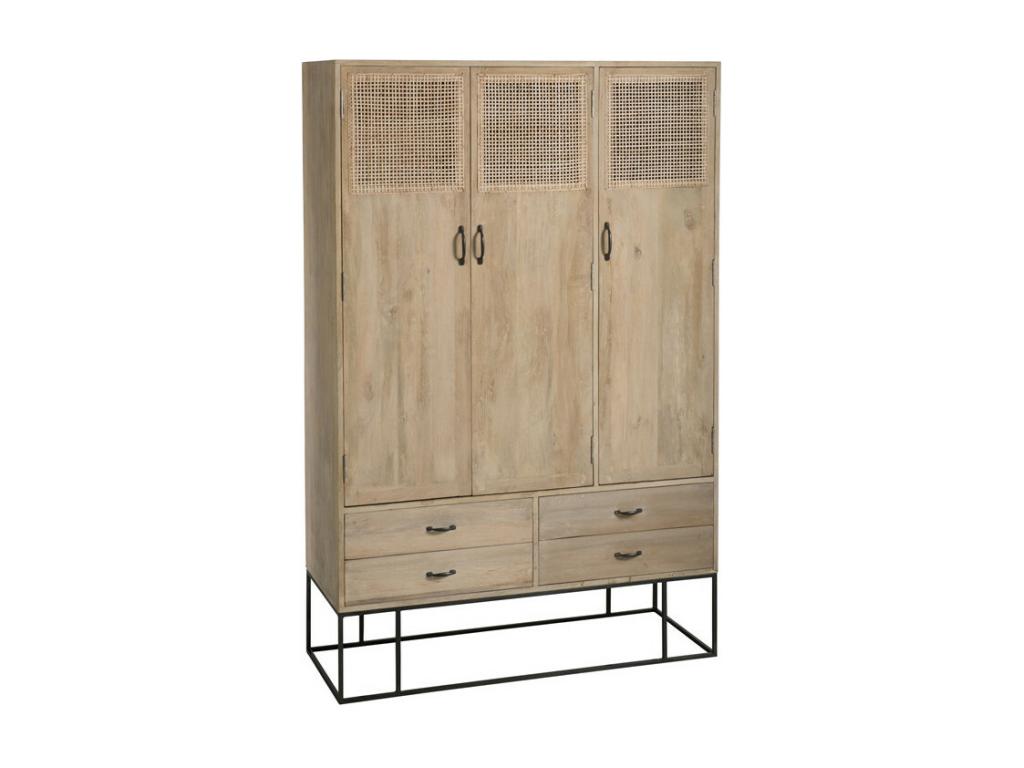 3-Door, 4-Drawer Wardrobe in Rattan/Wood/Metal - Elariva YJGG57837