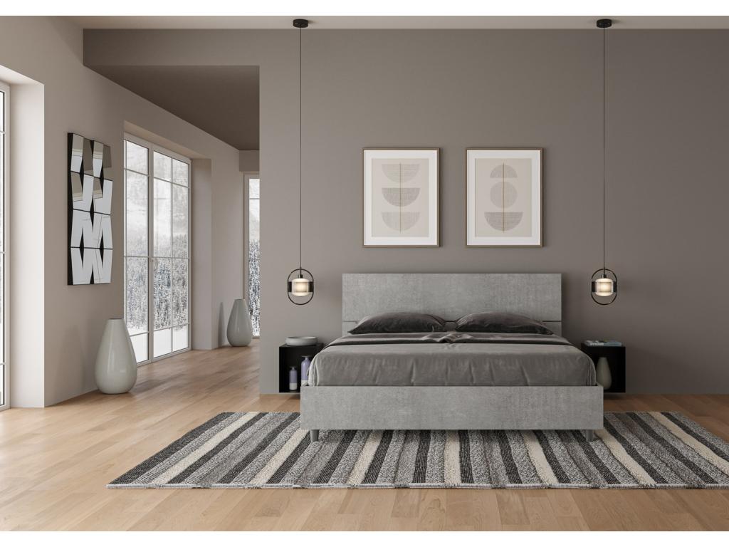 Bed with slatted base 160x200, inclined headboard, concrete grey, Elariva ELOO69647