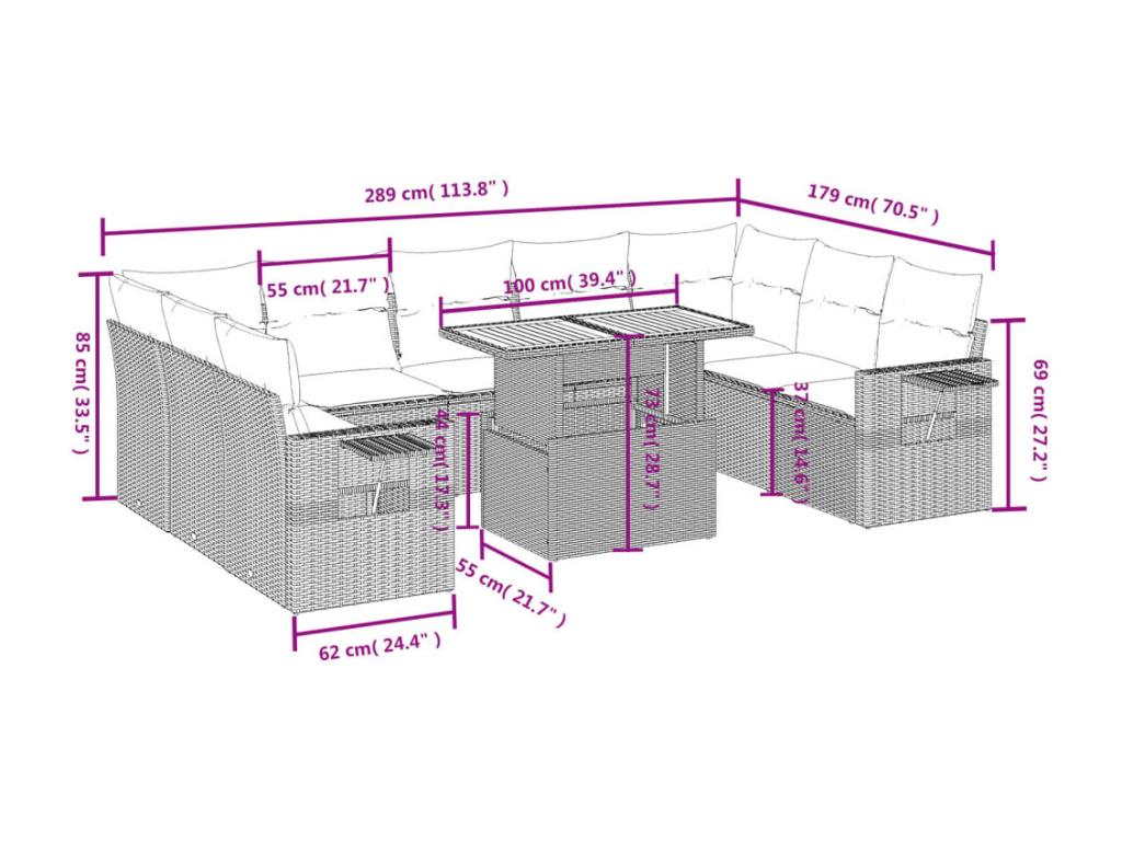 10-piece beige resin wicker garden furniture set with cushions QTXL93062