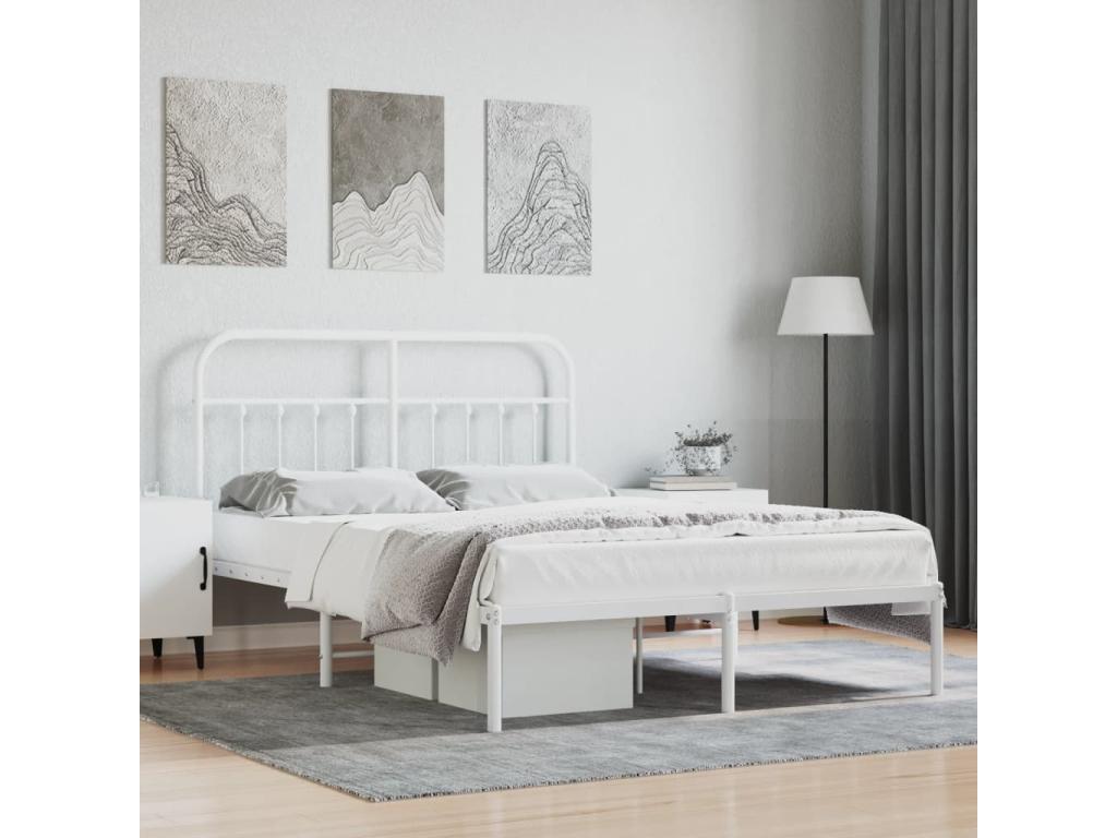 Metal bed frame without mattress and white headboard 135x190 cm YKTT29950