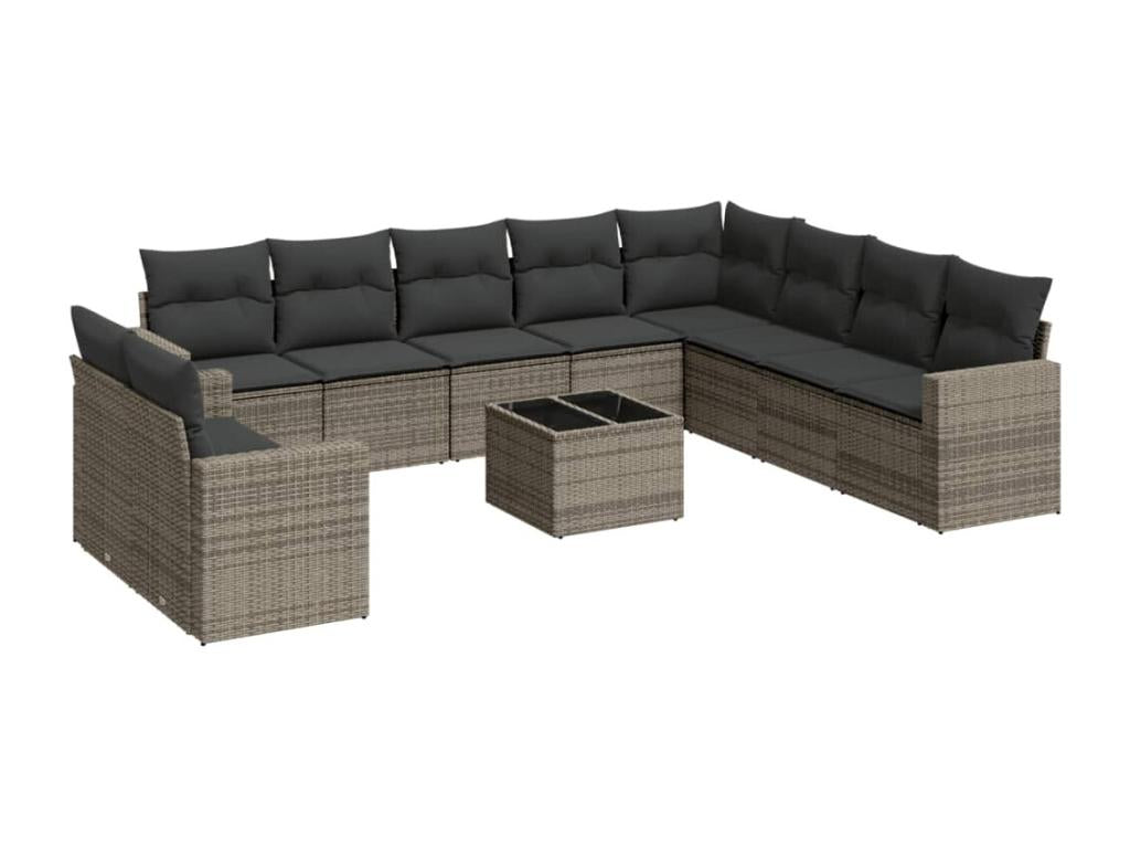 11-piece garden furniture set with grey resin wicker cushions MZAK19255