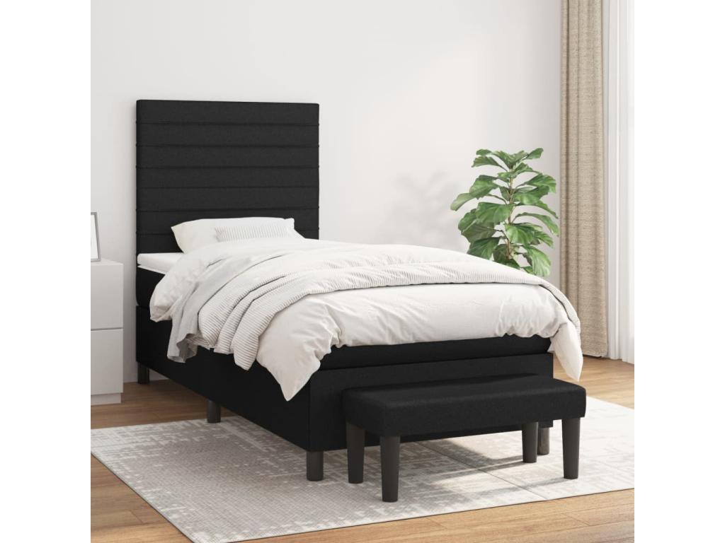 Upholstered bed base with mattress, black, 90x190 cm, fabric, ZVOU05702