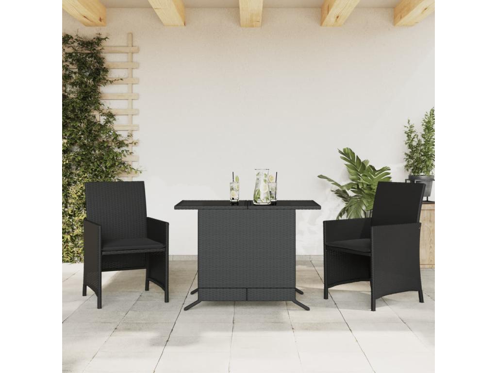 3-piece set with cushions, black resin wicker BSFW33059