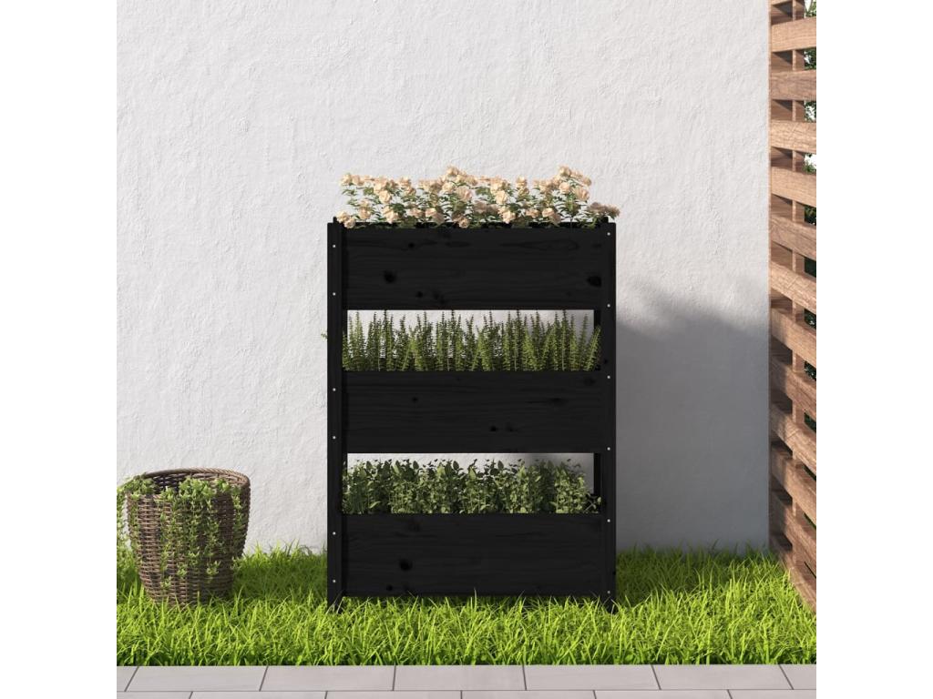 Black Planter 77x25x104.5 cm Solid Pine Wood WLDR88557