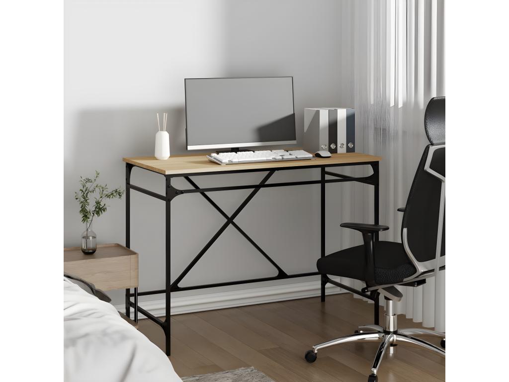 Oak desk 100x50x75 cm engineered wood and iron DOMD98974