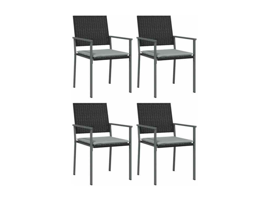 Garden chairs and cushions, set of 4, black, 54x62.5x89 cm, rattan, QPXM25394