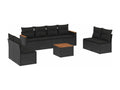 9-piece garden furniture set with cushions, black resin wicker QKPV21369