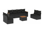 9-piece garden furniture set with cushions, black resin wicker QKPV21369
