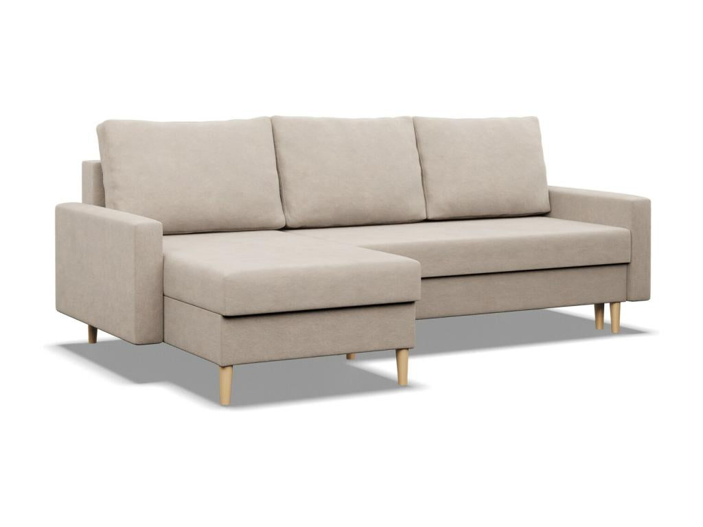 Corner sofa with sleeping function, reversible cushion, beige YGPJ55684