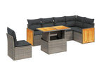 7-piece garden furniture set with cushions, grey woven resin KIQR79460