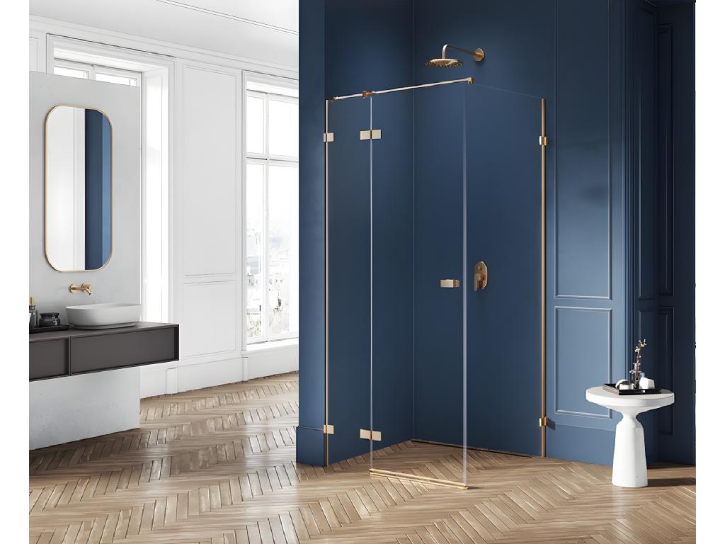 Brushed gold shower enclosure 100x120 cm left-hand pivot, front access VZKC88967